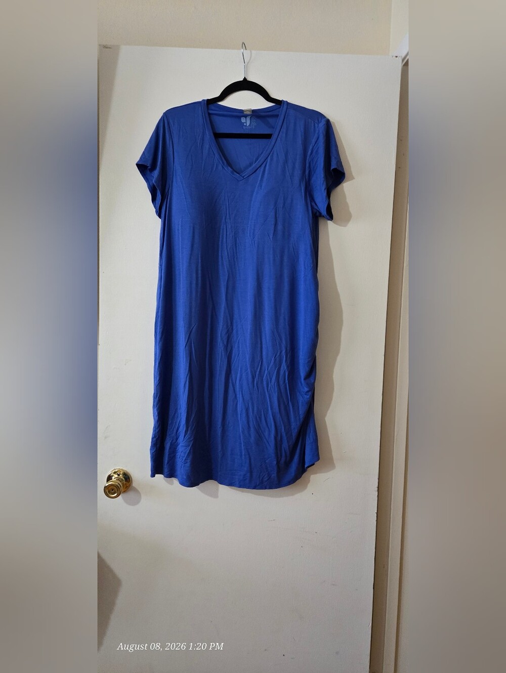 SheBird Classic V-Neck Women’s Mini Dress - Blue With Ruched Left Thigh